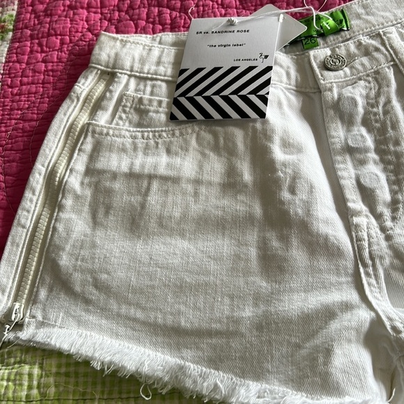 Free People • Sandrine Rose Cut Off Side Zipper White Denim Jean Shorts - Picture 5 of 8